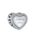 ფოტო #3 პროდუქტის Valentine Monogram Letters Alphabet A-Z Initial Crystal Accent Edge Love Heart Shape Charm Bead Oxidized Sterling Silver Fits European Bracelet