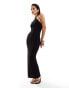 Pretty Lavish scallop trim knit halter midaxi dress in black