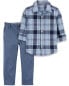 Фото #1 товара Toddler 2-Piece Plaid Button-Front Shirt & Chino Pants Set 2T