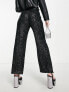 ASOS DESIGN Petite straight sequin ankle grazer trousers in black