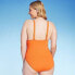 Women's Ribbed Triangle One Piece Swimsuit - Shade & Shore Orange L