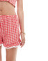 Miss Selfridge gingham lace trim shorts in red co ord