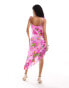 ASOS DESIGN satin burnout cami dress with asymmetric frill hem in bright pink floral