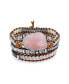 ფოტო #1 პროდუქტის Handmade Tree Of Life Medallion Natural Genuine Rose Quartz Aqua Amazonite Beaded Brown Leather Multi Strand Triple Wrap Bracelet Adjustable