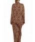 Chiya Plus Size Modal Leopard Pajama Pant Set with Button Down Collar, 2 Piece