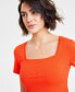 Фото #3 товара Women's Knit Square-Neck Top, Created for Macy's