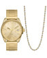 ფოტო #1 პროდუქტის Men's Ms9 Three-Hand Date Gold-Tone Stainless Steel Bracelet Watch 44mm and Necklace Set