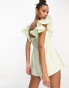 ASOS LUXE poplin playsuit with corsage and ruffle sleeves in soft green