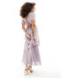 Фото #6 товара ASOS DESIGN dobby asymmetric ruffle midi dress with tie back neck in mauve