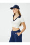 Фото #3 товара Футболка Koton Crop Polo Yaka Contrast Slim Fit