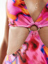 Фото #7 товара South Beach cut out marble print swimsuit in bright pink abstract print