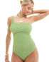 Ivory Rose Fuller Bust knot crinkle one shoulder swimsuit in apple green