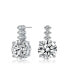 GV Sterling Silver with White Gold Plated Clear Round Cubic Zirconia Linear Drop Earrings