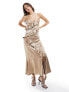 Фото #3 товара Miss Selfridge satin ruffle cami maxi dress in neutral