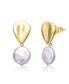 Фото #1 товара Sterling Silver 14k Yellow Gold Plated with White Coin Freshwater Pearl Raindrop Double Dangle Drop Earrings