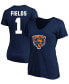 ფოტო #1 პროდუქტის Women's Plus Size Justin Fields Navy Chicago Bears Player Name Number V-Neck T-shirt