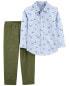 Toddler 2-Piece Dinosaur Button-Front Shirt & Canvas Pant Set 2T