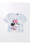 Bisiklet Yaka Minnie Mouse Baskılı Kısa Kollu Kadın Crop