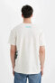 Erkek T-shirt Kırık Beyaz B8090ax/bg714