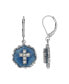 ფოტო #1 პროდუქტის Silver-Tone Blue Enamel Crystal Cross Round Earrings