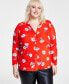 Фото #1 товара Plus Size Floral-Print Mesh Shirt, Created for Macy's
