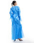 ASOS DESIGN long sleeve ruffle maxi in satin and chiffon mix in blue