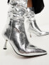 River Island slouch high leg boot in silver metallic Серебристый, 38 - фото #5