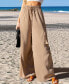 Фото #3 товара Women's Tan Elastic Waist Wide Leg Beach Pants