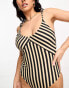 Vero Moda tie shoulder swimsuit in cream and black stripe Черный, M - EU 38 - фото #4