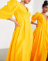 Фото #2 товара ASOS EDITION button front midi dress with puff sleeve in marigold