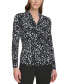 Фото #1 товара Petite Printed Ruched-Side Long-Sleeve Top