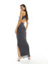 ASOS DESIGN hotfix embellished halter maxi dress in charcoal 44 - фото #5