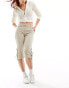 Monki capri pants with lace-up detail in beige