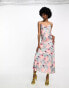 Фото #4 товара Object Tall satin slip midi dress in blurred pink watercolour print