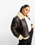 Brave Soul Plus bonded aviator jacket with faux shearling in brown