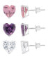 ფოტო #2 პროდუქტის Silver Plated Brass Pink, Purple and White Cubic Zirconia Heart Stud Earrings Set