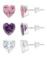 Silver Plated Brass Pink, Purple and White Cubic Zirconia Heart Stud Earrings Set