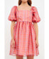 ფოტო #1 პროდუქტის Women's Checker Puff Mini Dress