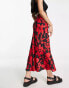 New Look floral midi skirt in red and black