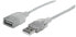 Фото #1 товара Manhattan USB-A to USB-A Extension Cable - 1.8m - Male to Female - 480 Mbps (USB 2.0) - Hi-Speed USB - Translucent Silver - Lifetime Warranty - Polybag - 1.8 m - USB A - USB A - USB 2.0 - Male/Female - Silver