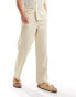 Selected Homme linen mix loose fit trouser in beige Серый, XL - фото #2