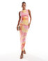 ASOS DESIGN high neck textured maxi dress with oversized gold trim in orange and pink print Orange & Rosa, 44 - фото #1