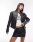 Фото #1 товара Topshop faux leather slim fit washed moto jacket in black