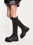 NA-KD leather chunky knee boots in black