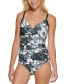 Фото #1 товара Calvin Klein Womens Printed Twist-Front One-Piece Swimsuit Black Multi Size 4