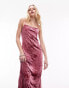 Topshop crushed velvet bias maxi slip in pink