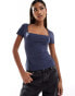 Фото #1 товара Abercrombie & Fitch soft matte square neck t-shirt in navy