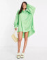 Glamorous button through shirt dress in apple green satin