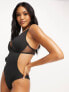 Фото #4 товара Wolf & Whistle Exclusive Fuller Bust mesh cut out swimsuit in black mesh