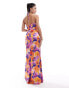 True Violet satin halterneck maxi dress in dark floral print Braun geblümt, EU42 - фото #3